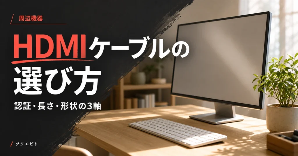 PCモニター用HDMIケーブルのおすすめと選び方イメージ｜木とホワイトを基調にした在宅ワークデスク